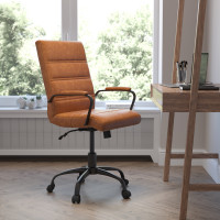 Flash Furniture GO-2286M-BR-BK-GG Mid-Back Brown LeatherSoft Executive Swivel Office Chair with Black Frame and Arms